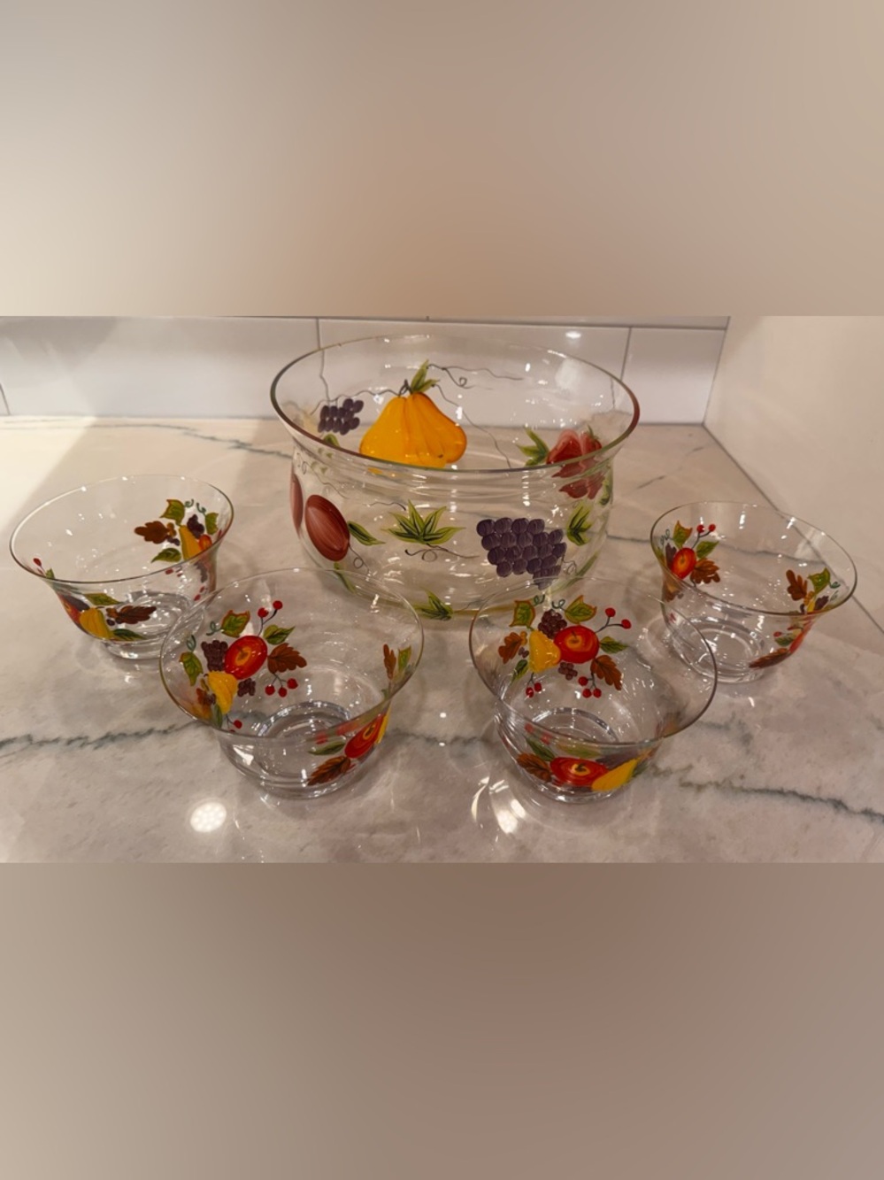 Hand-Painted Glass Fruit Bowl Set — Colorful Fall Fruit Motif